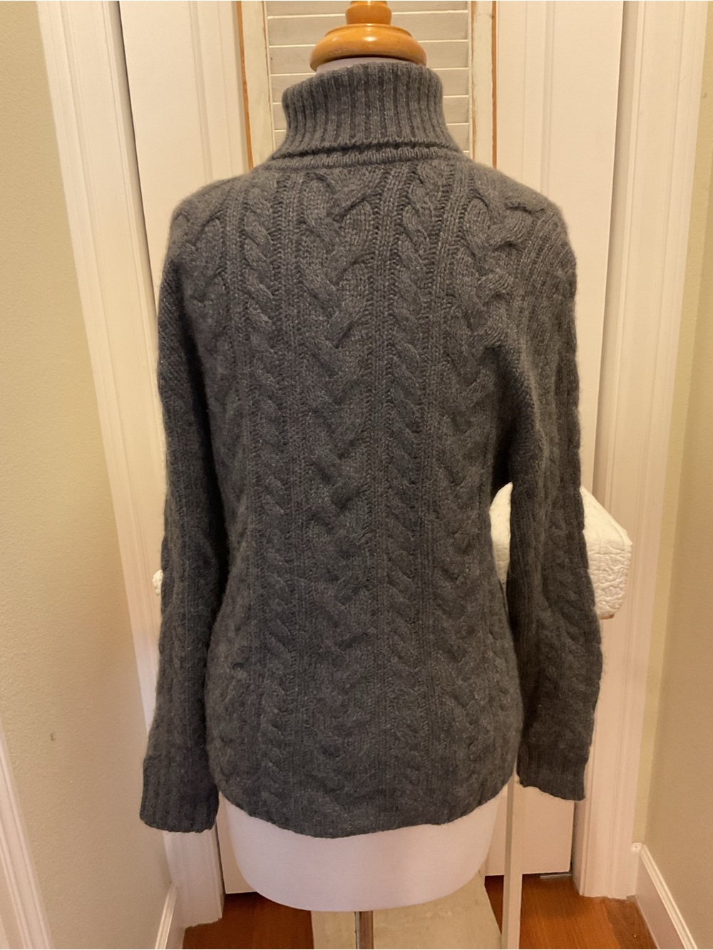 Johnstons of Elgin Cashmere Turtleneck Cable Knit Sweater - Gray - Picture 3 of 5